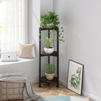 Plant Stand Indoor Outdoor 2 Tier Tall Metal Corner Storage Tiered Plant Shelf Holder Multiple for Living Room Balcony Garden,Black (3 Tier-Black Oak Round)