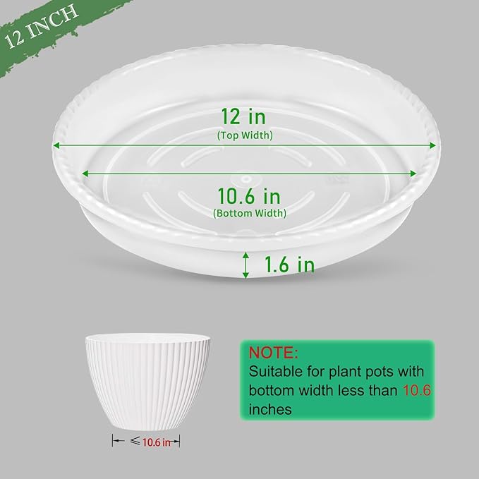 SupKing 6 Pack Plant Saucers Drip Tray,6 8 10 12 14 15 Inch Heavy Sturdy Plastic Flower Pot Saucers for Indoor,Clear Plastic Planter Water Tray for Plant Pots Liners (12''-Clear)