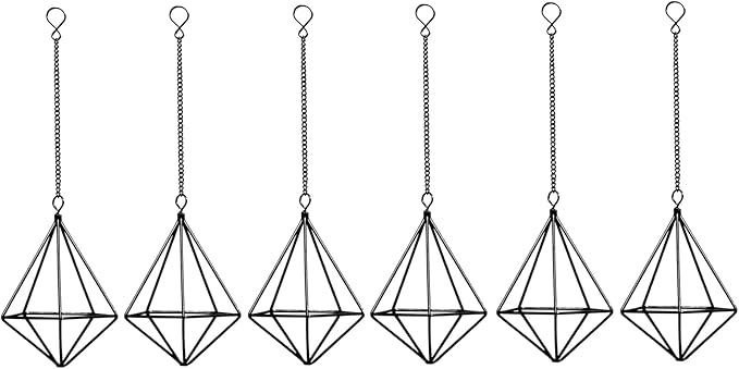 ZOOELAY Air Plants Hanging Holders Indoor Small Metal Airplants Rack Hanger Himmeli Geometric Planter Tillandsia Air Ferns Display with Chains 6 Pcs Black Diamond Shape …
