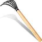 SHANFEEK Garden Rake 5-Claw Landscape Dethatcher Thatching Beach Combing Rake for Digging Clam Shell Defoliation Hoe Garden Tool for Loosen The Soil (Orange)