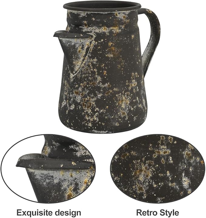 Vintage Pitcher Vase Rustic Farmhouse Vase for Flowers Vintage Metal Milk Jug Small Decorative Pitcher Shabby Chic Decor for Home, Kitchen, Bathroom, Brown