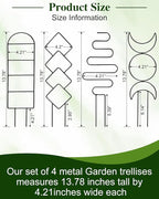4 Pack Trellis for Indoor Climbing Plant, Small Metal Garden Trellis for Potted Plants, Stake Mini Treleaf Trellis Support for Hoya, Vines, Pothos, Monstera (Black)