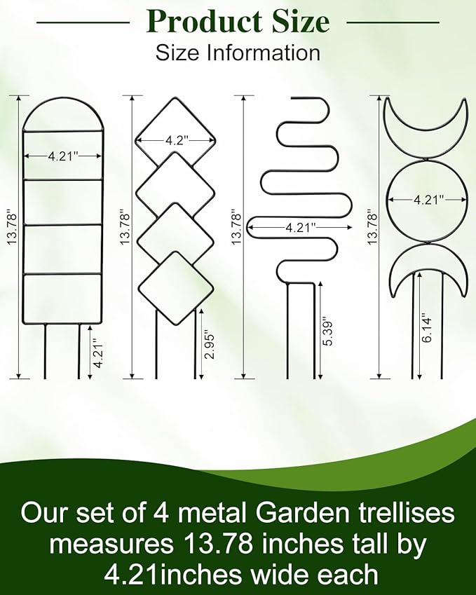 4 Pack Trellis for Indoor Climbing Plant, Small Metal Garden Trellis for Potted Plants, Stake Mini Treleaf Trellis Support for Hoya, Vines, Pothos, Monstera (Black)