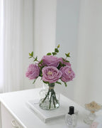 CHASMILE Artificial Flowers with Pinkish-Purple Peonies in Vase, Fix Lifelike Fake Flowers in a Vase with Artificial Water, Faux Flower Arrangements for Dining Table Centerpiece Decor