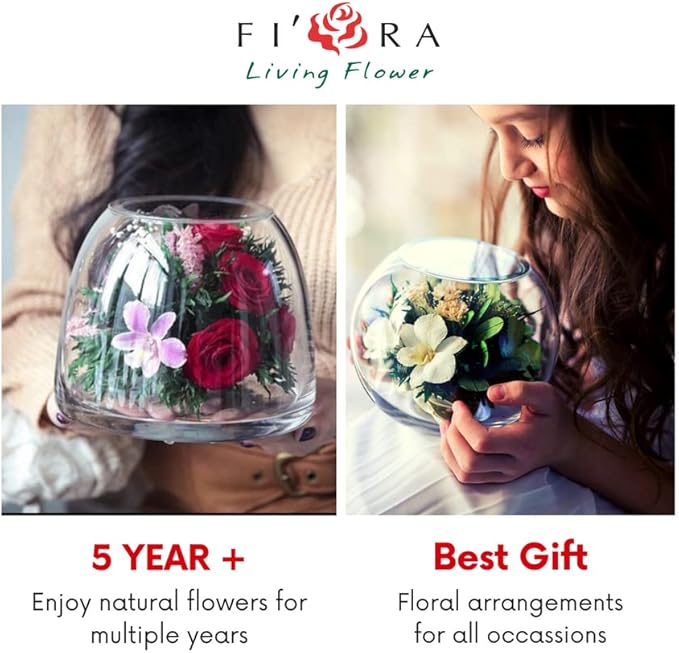 Fiora Flower | Long Lasting Real Roses in a Sealed Vase | Lasts up to 5 Years | Unique Present Gift