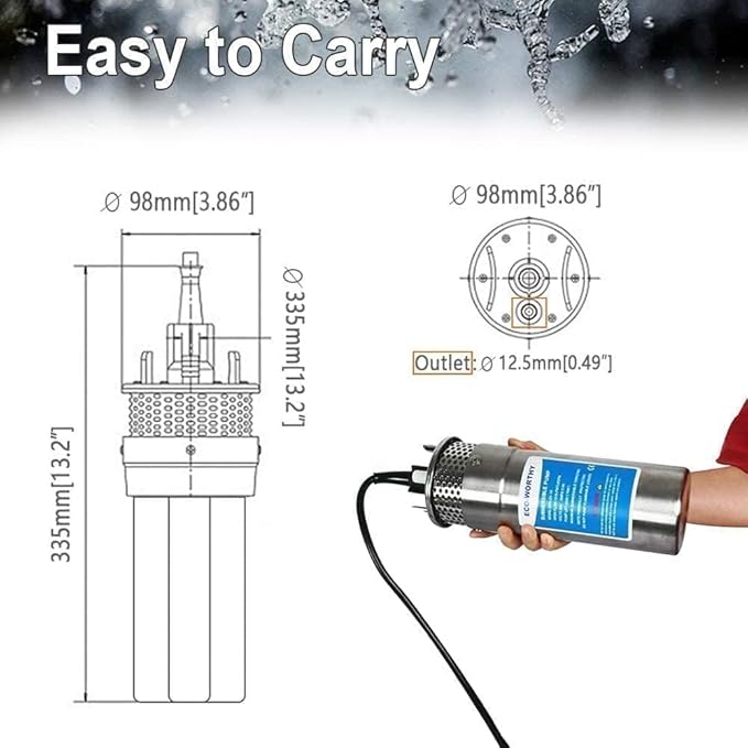 ECO-WORTHY 12V DC Stainless Steel Deep Well Pump Kit - Submersible Pump for Well, Pond, Farm, Home | 20A Battery Charger,12V 50AH Lithium Battery & Controller | Multiple Packages Delivery