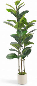 Alupssuc 4FT Artificial Fiddle Leaf Fig Tree with White Planter Pot, 4 feet Tall Fake Tree for Home Decor, Faux Ficus Tree Fake Moss for Indoor Outdoor Office Living Room