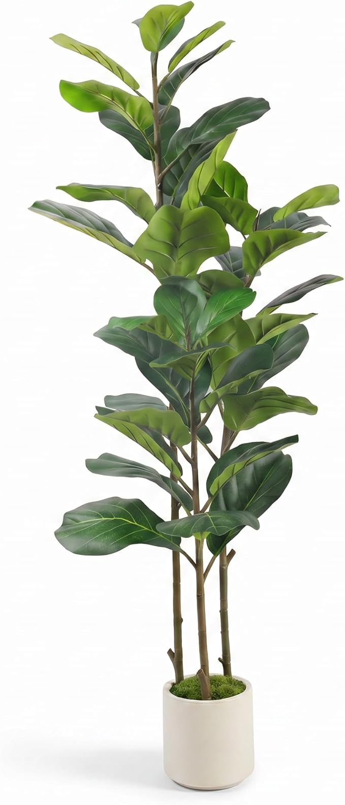 Alupssuc 4FT Artificial Fiddle Leaf Fig Tree with White Planter Pot, 4 feet Tall Fake Tree for Home Decor, Faux Ficus Tree Fake Moss for Indoor Outdoor Office Living Room