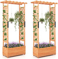 HAPPYGRILL 72" Raised Garden Bed with Trellis, 2 Pack Freestanding Wood Planter Box w/Hanging Roof & 2 Drainage Holes for Vine Climbing Plants Flowers, Outdoor Planter w/Trellis for Garden Patio