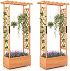 HAPPYGRILL 72" Raised Garden Bed with Trellis, 2 Pack Freestanding Wood Planter Box w/Hanging Roof & 2 Drainage Holes for Vine Climbing Plants Flowers, Outdoor Planter w/Trellis for Garden Patio