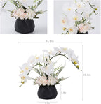 LESING Artificial Potted Orchid Flower for Table Centerpieces,Real Touch White Fake Orchid Flowers in Vase for Home Decoration (Style 2,Black Vase)