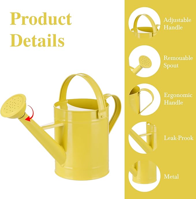 Topadorn Watering Can for Plants, 55 Oz Metal Watering Can with Removable Spout for Indoor & Outdoor Plants, Long Spout Garden Watering Can, Yellow
