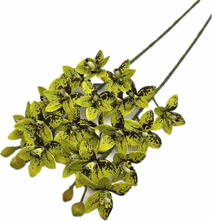 4pcs Artificial Cymbidium Orchid Flower Plant 3D Print Vanda 10 Heads Latex Phalaenopsis Flower (Black Green)