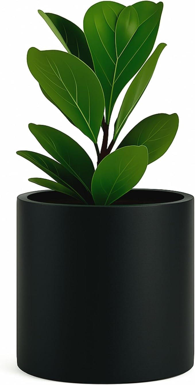 Fox & Fern Large 12 Inch Black Plant Pot — Premium Lightweight Fiberstone Matte Black Planter w Drainage Plug, Large Indoor & Outdoor Planter; 12 Inch Pots for Plants, Weather Resistant & UV Resistant