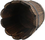 MY MIRONEY Wooden Barrel Planter Vintage Style Wood Bucket Rustic Garden Flower Plant Pots Container with Metal Ring Handles, Wave Mouth, 5.91" x 4.72"