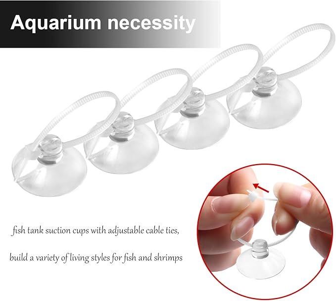 FEBSNOW Aquarium Suction Cups, Fish Tank Suction Cups Aquarium Suction Cup Clip Suction Hooks with 30 PCS Adjustable Cable Ties for Plants, Planter, Binding Moss Shrimp Nest (20)