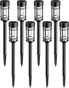 ILANCK Solar Lights Outdoor Waterproof, 8 Pack 21" Solar Pathway Lights with Metal & Glass, Auto On/Off Garden Lights for Yard, Landscape, Driveway Walkway