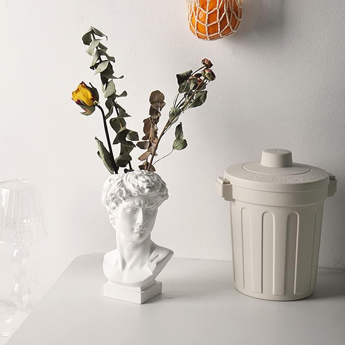David Statue Vase - 6 Inch Greek Bust Head Aesthetic Planter White Home Decor Roman Style Resin Succulent Flower Planter Pot Sculpture Brushes Holder Makeup Pen Holder