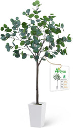 Aveyas 5ft Artificial Eucalyptus Tree for Home Decor, 5 Feet Large Faux Floor Plant Fake Silk Trees with Pot for Indoor Outdoor House Living Room Office (5 ft Tall Including Raised Pot)