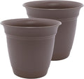 The HC Companies 16 Inch Eclipse Round Planter Pots with Drainage Holes & Attached Saucer, Lightweight UV-Resistant Plastic Indoor & Outdoor Planters, 2-Pack Flower Pots, Garden Home Decor, Cappuccino