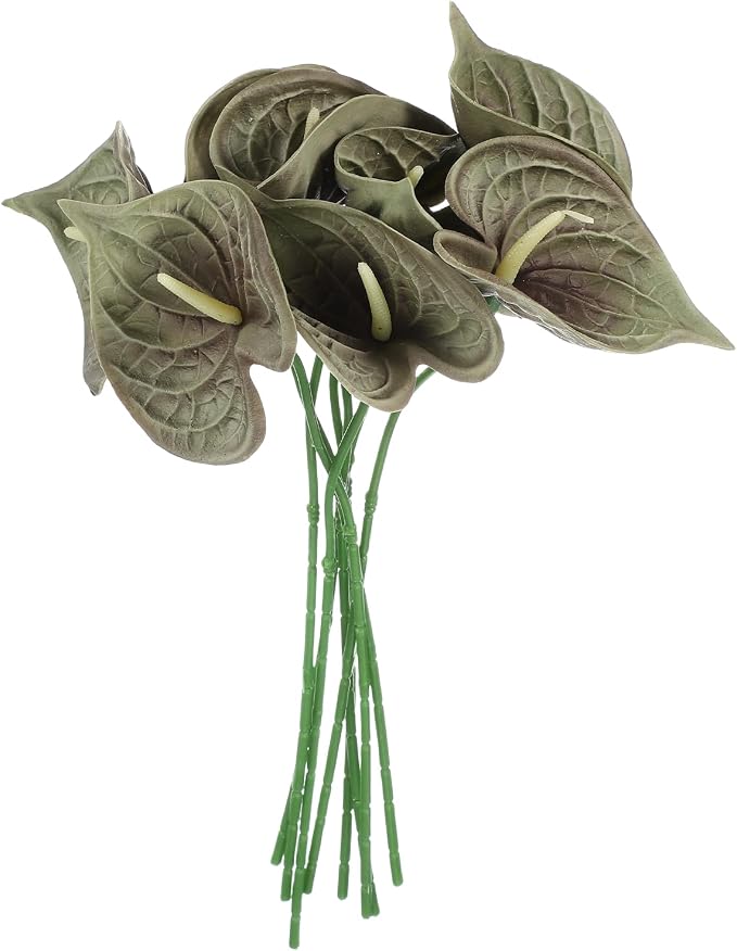 uxcell 8Pcs 11inch Artificial Anthurium Lily Flowers, Permanent Flower Bouquet for Home Arrangements Wedding Festival Decoration Crafts Store Decor Accessories, Grass Green