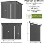 COMHOMA Shed Outdoor Storage Shed Metal,Lockable Doors Tool Sheds with Sloping Roof,Steel Garden Shed with Air Vent for Backyard,Patio,Lawn,Poolside(Grey,8'*4')