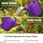 PMU 2 Gallon Watering Can - Garden Watering Can for Indoor & Outdoor Plants - Plastic Water Can with Detachable Sprinkler Head - Large Water Pot, Made in USA - Purple Pkg/12
