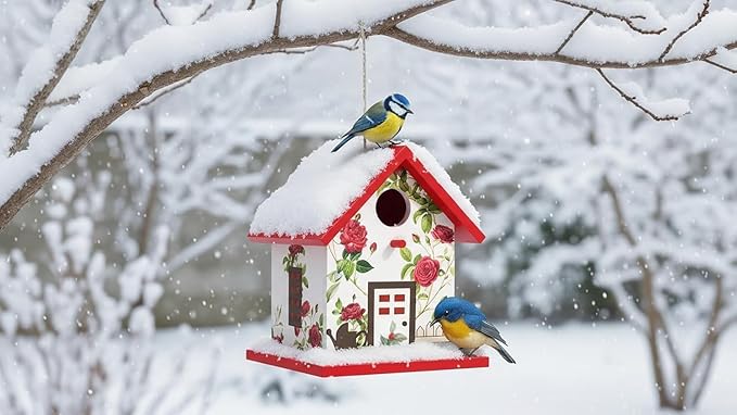 CEDAR ALPHA 2026 Spring Melody Bird House, Composite Material Nesting Box, Hanging Birdhouse for Blue Bird, Squirrel Proof Birdhouse for Outside, 10 Years Weatherable Pole Mountable Bird House (Red)