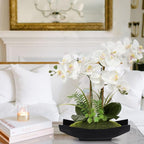 Briful Orchid Artificial Flowers 15in White Fake Orchid Silk Flowers with Black Pot Faux Phalaenopsis Arrangement for Home Office Room Table Centerpiece Modern Decor