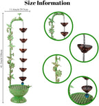 40" Vintage Metal Floor Water Fountain - Soothing Waterfall Outdoor Fountains with 6 Hanging Cups for Garden Patio Backyard Deck Decor, 1107 - Green Hummingbirds & Faucet