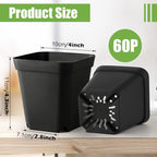 Square Nursery pots 4 Inches 60Pcs, Seedling Plastic Seeds propogation Growing Pots (Black,4Inches,60Pcs)