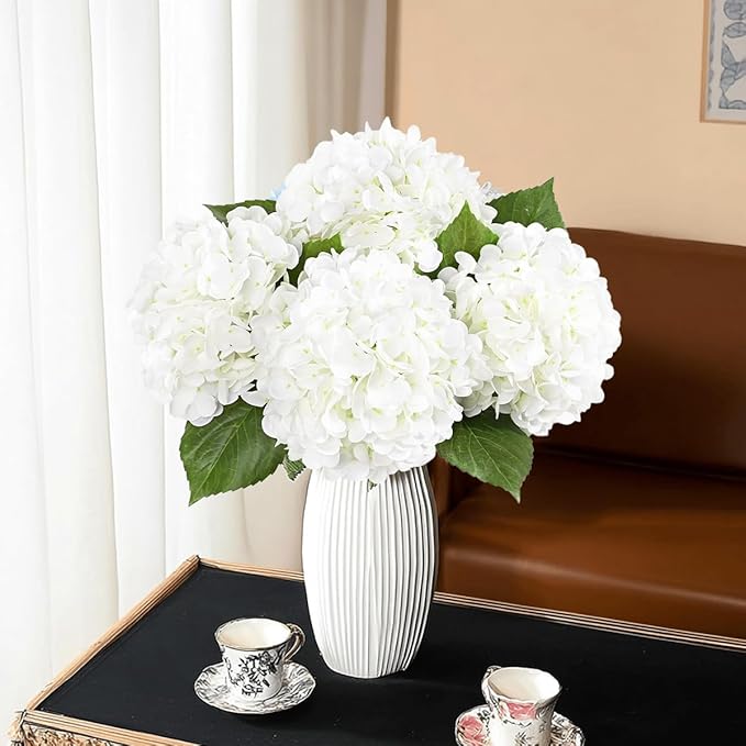 4Pcs Hydrangea Artificial Flowers Realistic Latex Texture for Spring Decoration Home Party Wedding Living Room Decoration 21''White