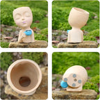 Face Pot for Plants, with a Base,Face Flower Pot for Indoor Outdoor Plants Resin Succulent Planter with Drainage Hole Cute Lady Plant Pots（Lignt Orange）