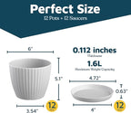 White 6-Inch Plant Pots with Drainage & Saucers 12 Pack, Indoor & Outdoor Planters for Houseplants, Herbs, and Flowers, Durable & Weatherproof Material, Stackable, Lightweight, Minimalist Design
