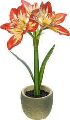 Coferset Lifelike Fake Flower Plant Potted 15" Artificial Amaryllis for Home Bathroom Office Living Room Shelf Tabletop Decor-Realistic Faux Flower Plant with Pot