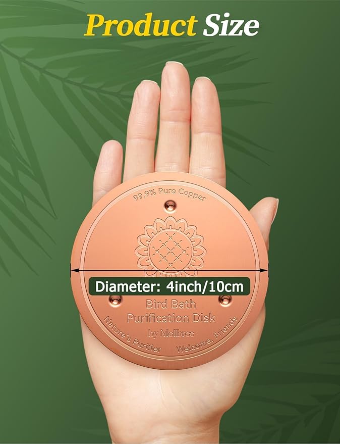 Mellbree 3-Pack Bird Bath Copper Disc, 0.6mm Reinforced 99.99% Pure Copper Cleaning Disk with Triple-Point Support for Physical Safe Clean Water All-Season (Sunflower)