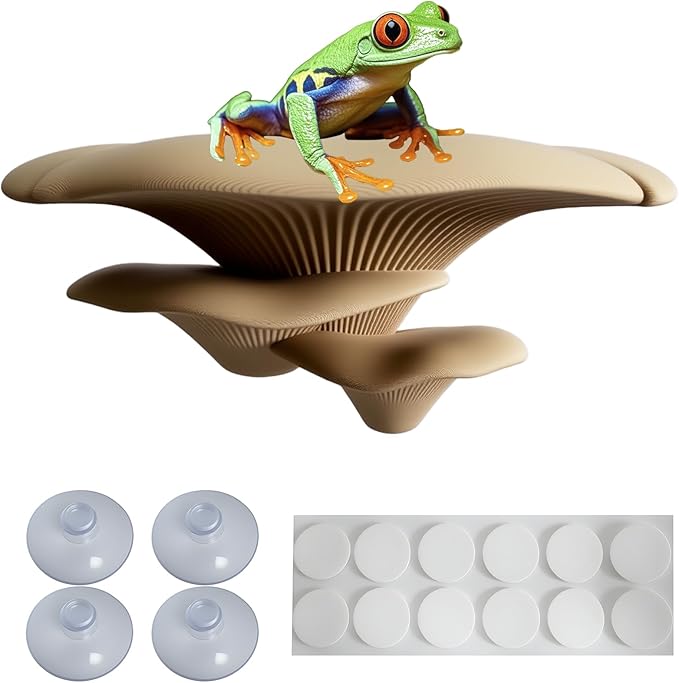 Mushroom Decor for Reptile Tank, Fish Tank, Pet-Safe Bearded Dragon Tank Accessories, Realistic Terrarium Plants for Crested Geckos, Frogs,Realistic Habitat Ornament (Desert Beige)