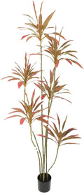 Artificial Cordyline Plant, Indoor Potted Plant, 6 Stems with Black Planter, Suitable for Large Indoor Living Room Decorations, Potted Plants, and Window Display Scenes (Red-7ft)