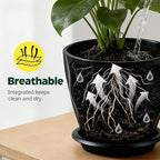 Plant Pots, Self Watering Planters with Drainage Holes and Trays, Flower Pots for Indoor Outdoor - 6 Pack(4/5/6/6.5/7/8 Inch) (Black)