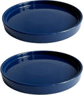 Yukfona 2 Pack Ceramic Plant Saucer Pot Tray 8 Inch, Planter Saucers 4 5 6 7 8 9 10 11 12 Inch for Indoors Outdoor, Durable Sturdy Flower Drainage Tray for Glazed Pots Base (8.5 Inch Blue)