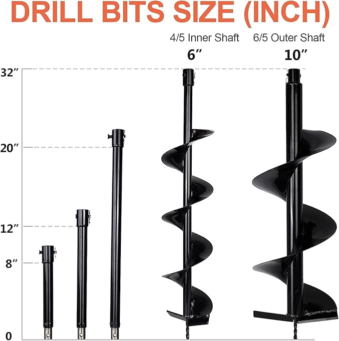 DC HOUSE Post Hole Digger, 52cc 1800W Gas Powered Earth Auger Earth Digger, Auger Post Hole Digger with Two Drill Bit 6" & 10" and Extension Rods, for Fence, Farmland and Garden, EPA Certified