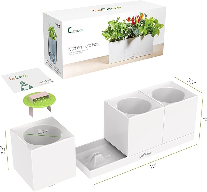 LeGrow Smart Garden Indoor Planter Starter Kit - 3 Patented Design Plant Pots,1 Water Holding Base Tray - (Plants Not Included)
