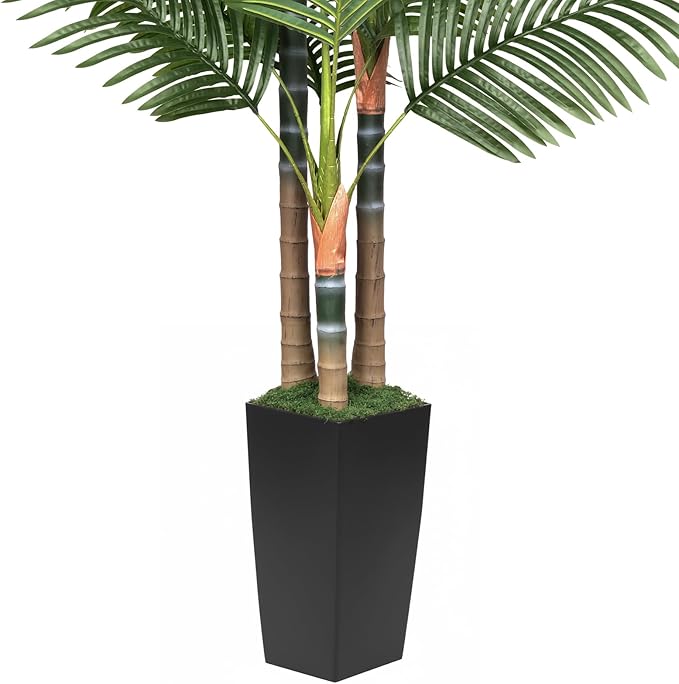 6ft Artificial Palm Tree Indoor Plant，Triple Faux Tropical Areca Floor Plant in Pot，Artificial Plants with Lifelike Leaves for Home Office Decor