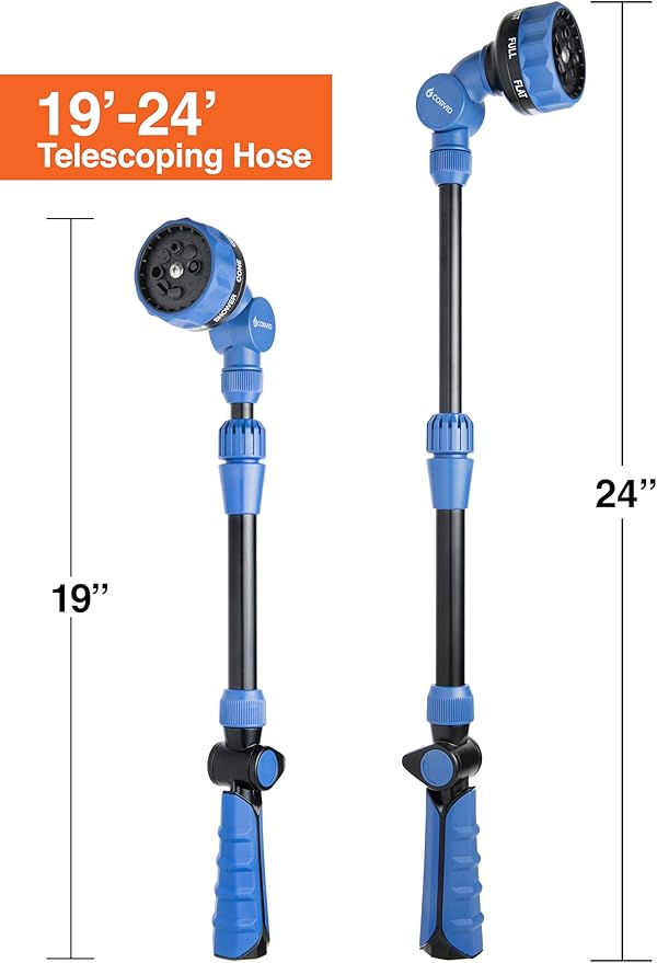 2-Pack with Corvid Adjustable Thumb Control Garden Watering Wand, 19-24 Inch Telescoping Hose Nozzle 8 Spray Patterns, Heavy-Duty Zinc & Aluminum for Precise Watering and Cleaning