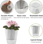 6 Pack Self Watering Plant Pots 5 Inches Self Watering Planters for Indoor and Outdoor Plants African Violet Self Watering Pots Clear Pots for Plants Herb Orchid Flower Houseplant Pots, Light Grey