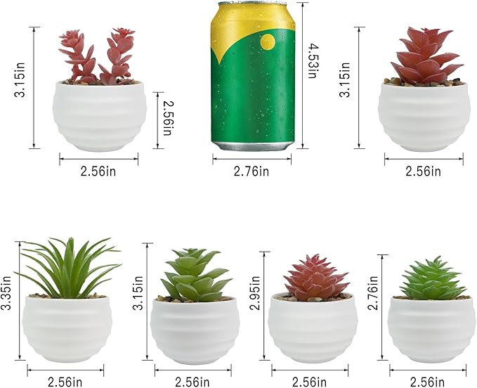 6-Pack Mini Artificial Succulents in Ceramic Pots,Small Fake Plants for Desk, Bathroom, Aesthetic Living Room & Home Office Decor,Office Desk Accessories