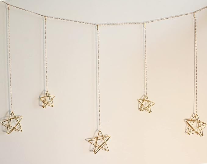 Newwe 5 Stars Kit Hanging Air Plant Holder Wall Gold Airplant Rack with Chains Home Wall Decor Boho Room Decoration Christmas Ornaments
