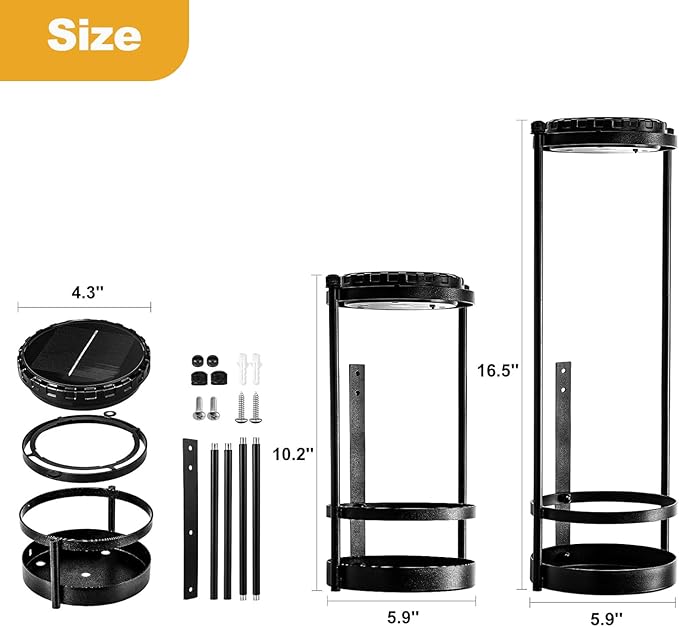 Solar Floor Lamps with Plant Stand, 3 Color Temperatures Solar Lights Outdoor Patio Decor, Solar Wall Sconce Shelf Planter Outdoor Waterproof, Solar Outdoor Lights for Yard Porch Patio Decor (Black)
