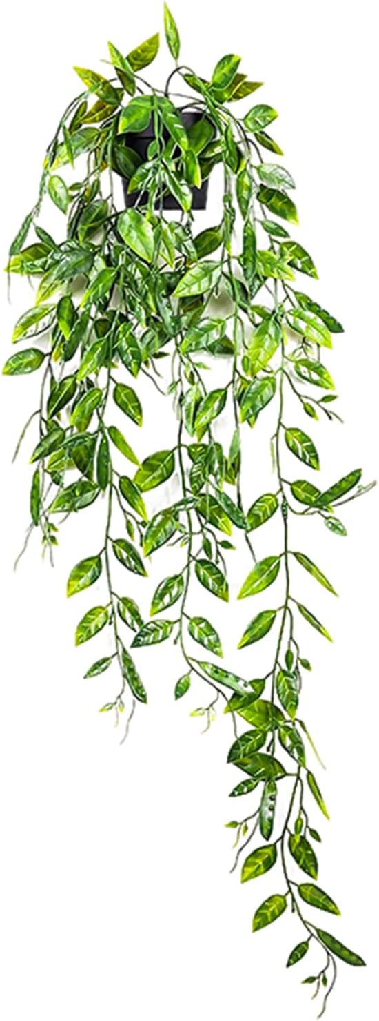 Clearain Fake Hanging Plants Vines for Room Decor, Artificial Ivy Greenery Garlands for Home Decor, Mini Faux Succulent Plant for Indoor Outdoor Aesthetic Office Shelf Decor (Dutch Bean leaves-1pcs)