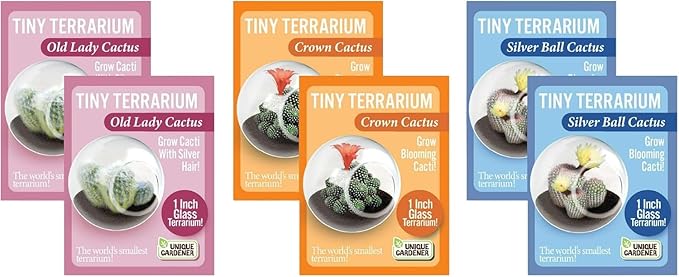 Unique Gardener Tiny Terrarium Plant Seeds 3 Variety Pack, DIY Indoor Succulents and Live Plants for Home or Garden Planting, 2 Each of Assorted Cacti Pack